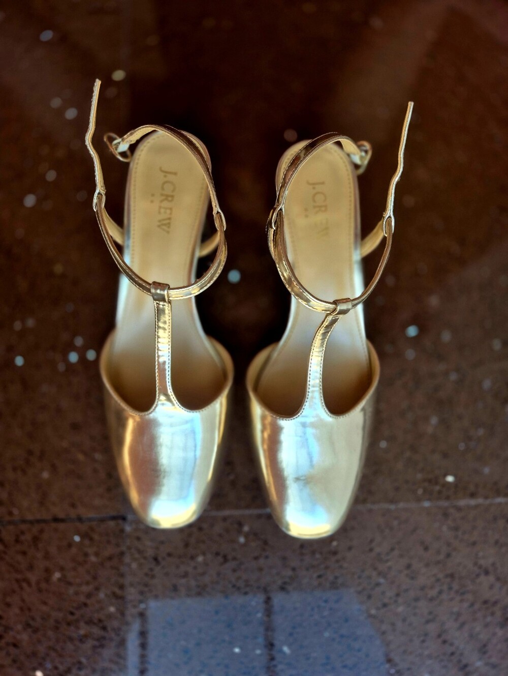J. Crew Metallic Gold T-Strap Heels